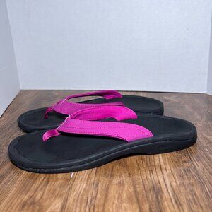 OLUKAI OHANA Women's Sandals Orchid Flower/Black Size 9 Fuschia